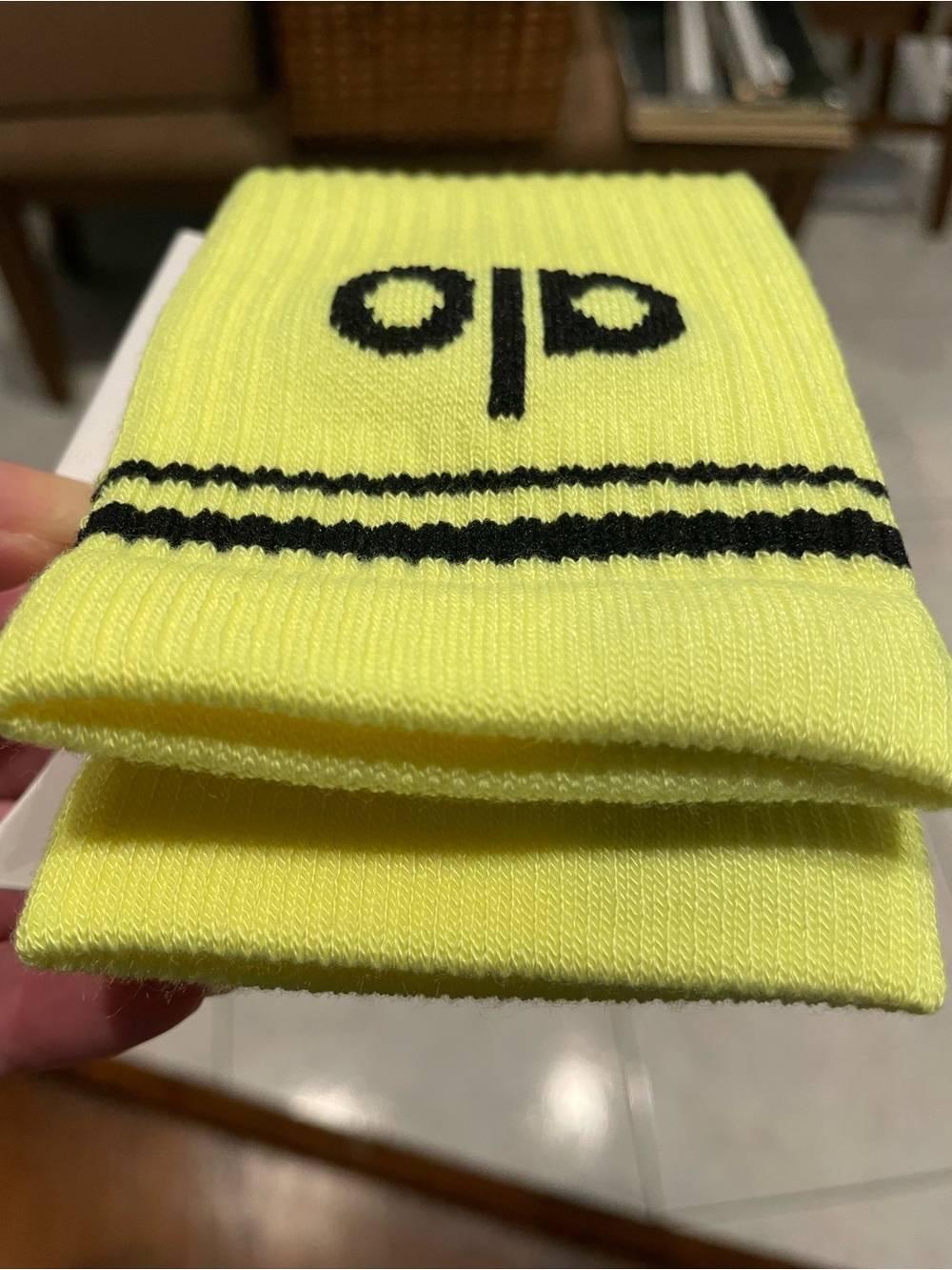 ALO Yoga Unisex Throwback Sock. NWT. Size small. Highlighter yellow. Crew sock